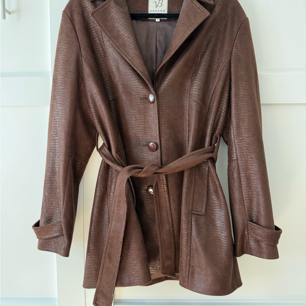 Brown Blazer Jacket with Notched Lapel and Belt